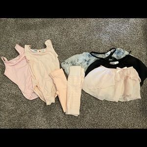 Ballet Lot: Dance leotards, skirts, tights, leg warmers, size 4-5